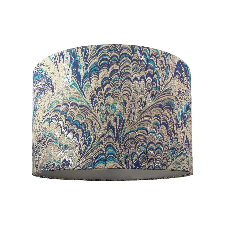 image 1 of Contemporary and Vivid Peacock Print 25cm Table/Pendant Lampshade in Soft Cotton | Multi | 10"