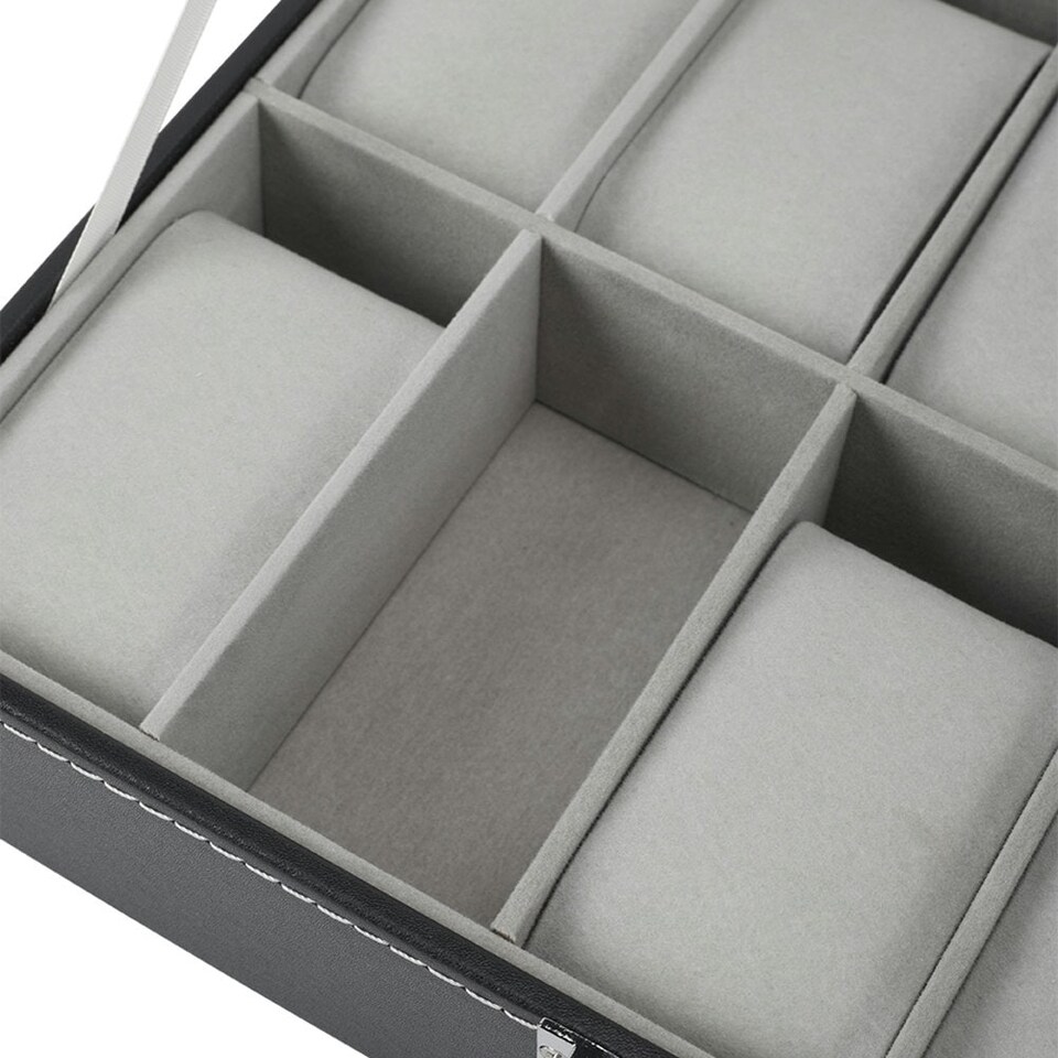 image 1 of Living and Home Faux Leather Watch Storage Box with 10 Slots | Black