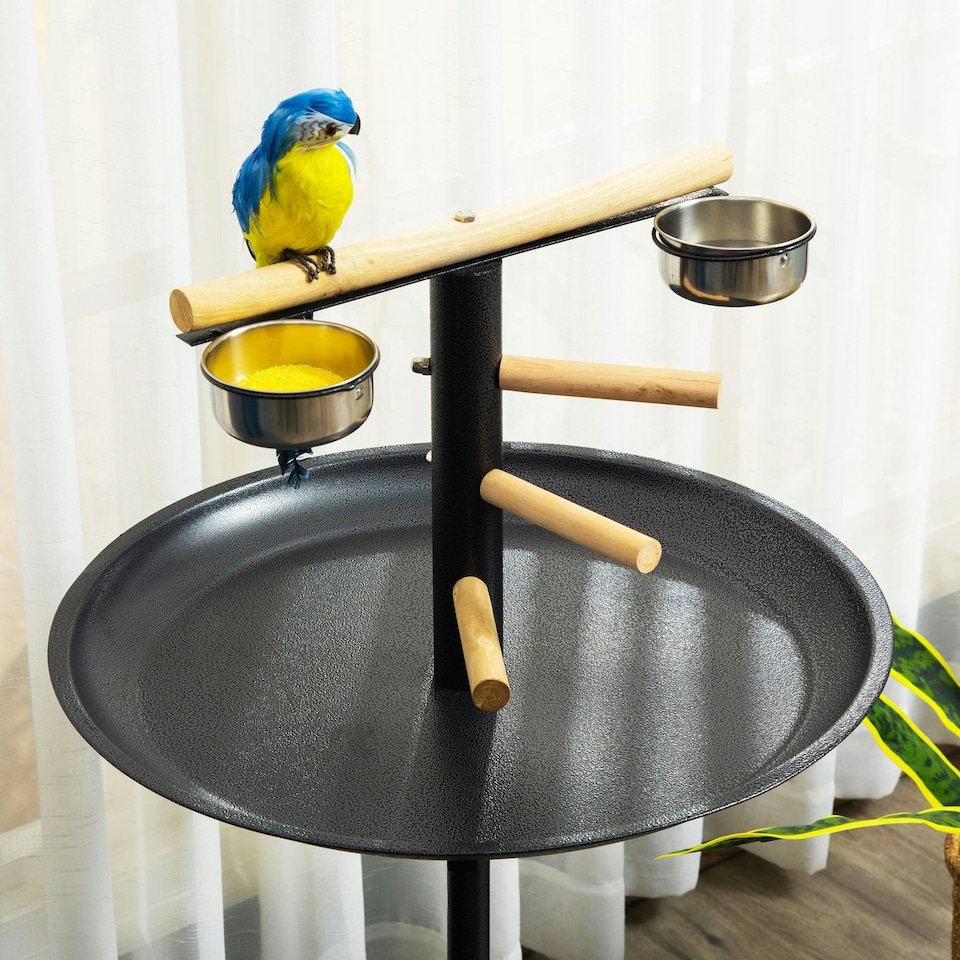 image 1 of PawHut Metal Bird Table Play Stand, Bird Feeder Station with Wheels Feeding Bowl