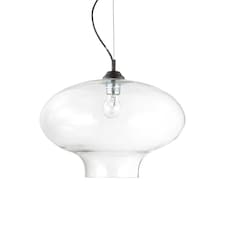 Bistro 1 Light Dome Ceiling Pendant Black Clear Blown Glass Round, E27