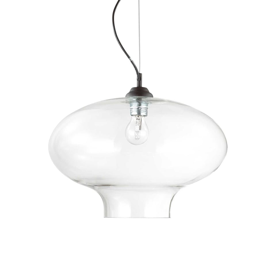image 1 of Bistro 1 Light Dome Ceiling Pendant Black Clear Blown Glass Round, E27