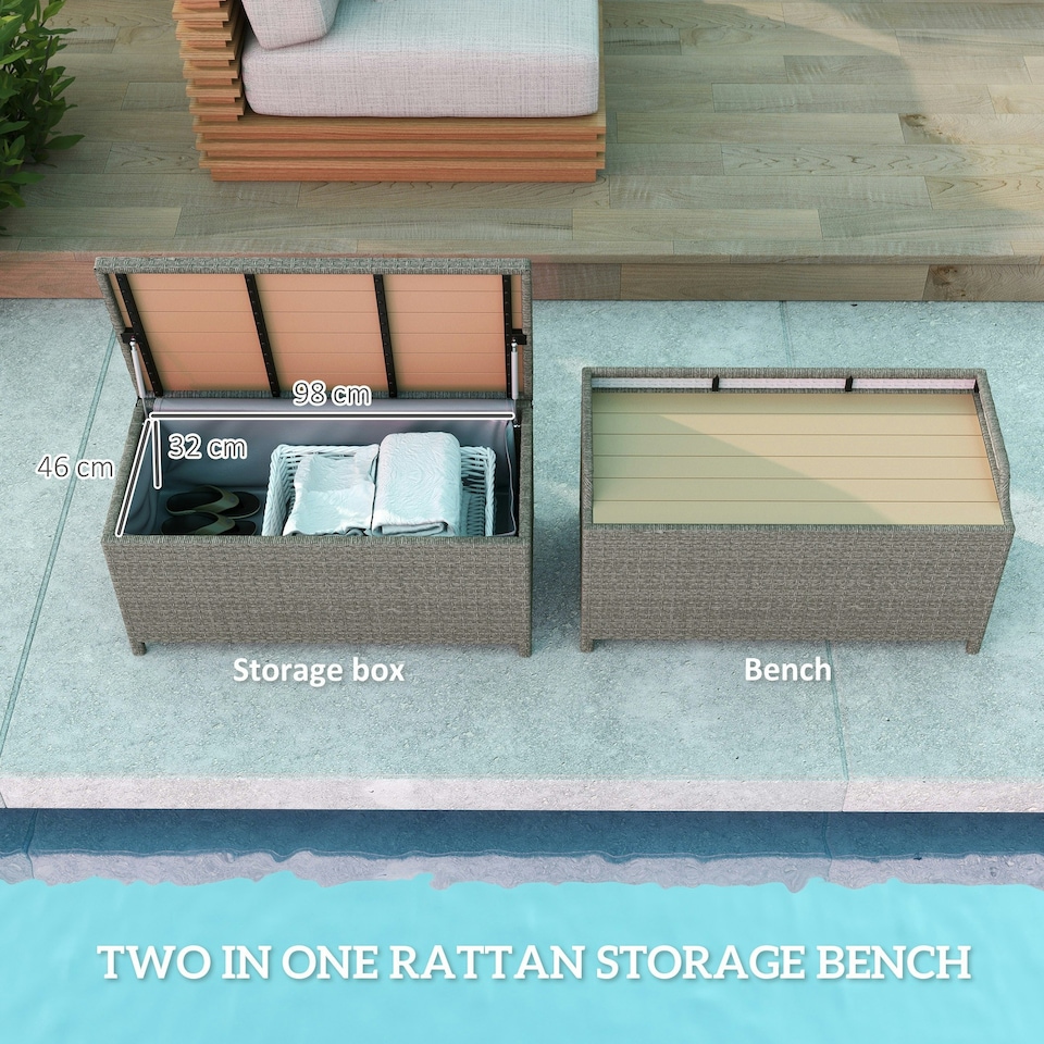 image 1 of Outsunny Rattan Outdoor Storage Bench with Aluminium Frame, Grey Grey | Grey