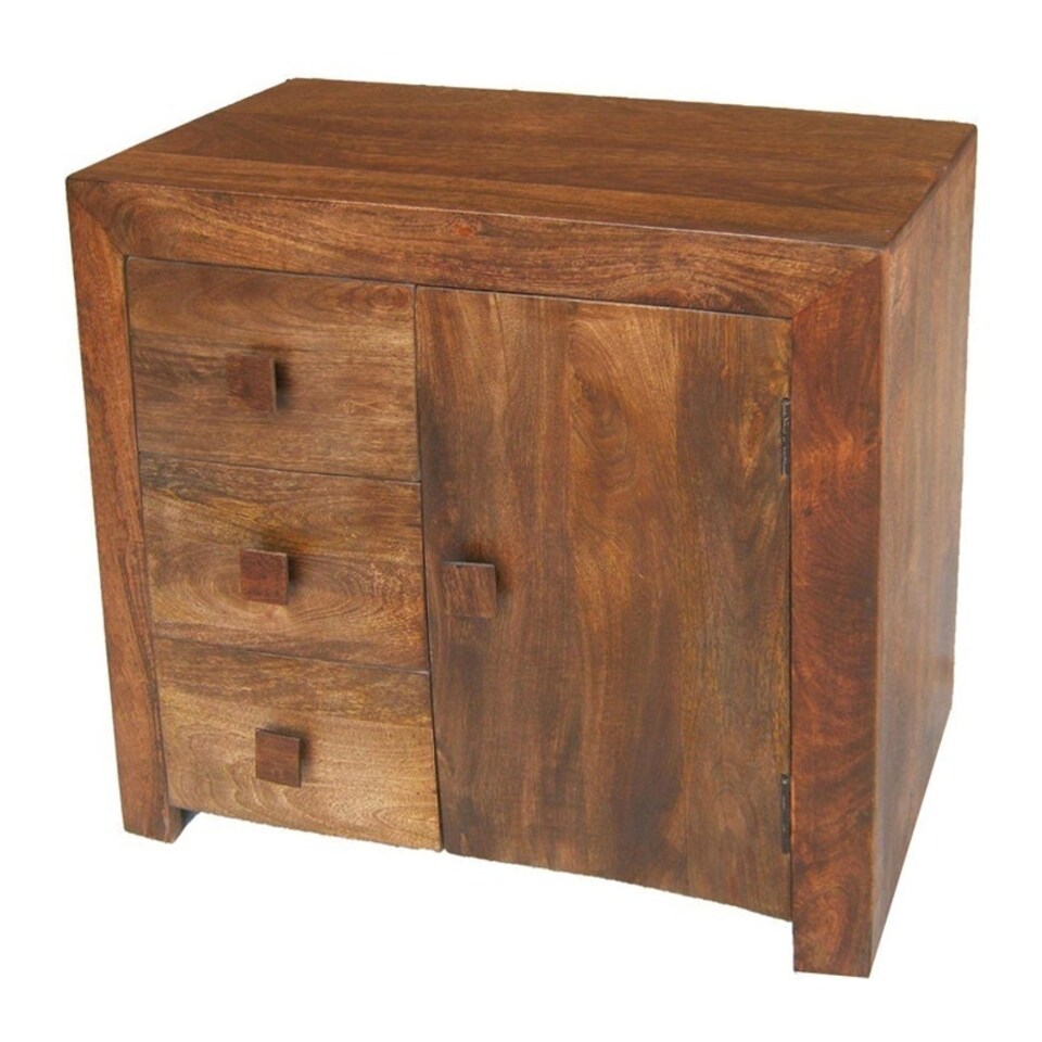 Dakota 3 Drawer Sideboard - Mango Wood - L35 x W85 x H75 cm - Dark Finish Brown