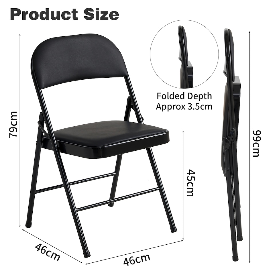 image 1 of Set of 4 Folding Dining Chairs Metal Frame Padded Seats
