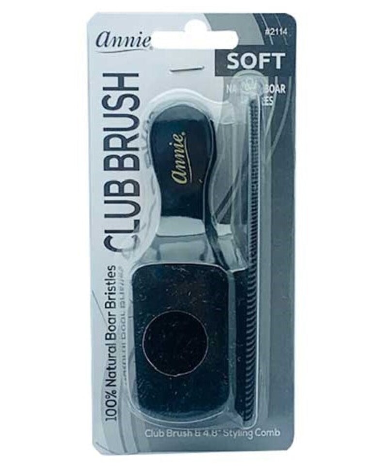 image 1 of Annie Soft Mini Soft Club Boar Bristle Brush With Comb 4.8In 2114