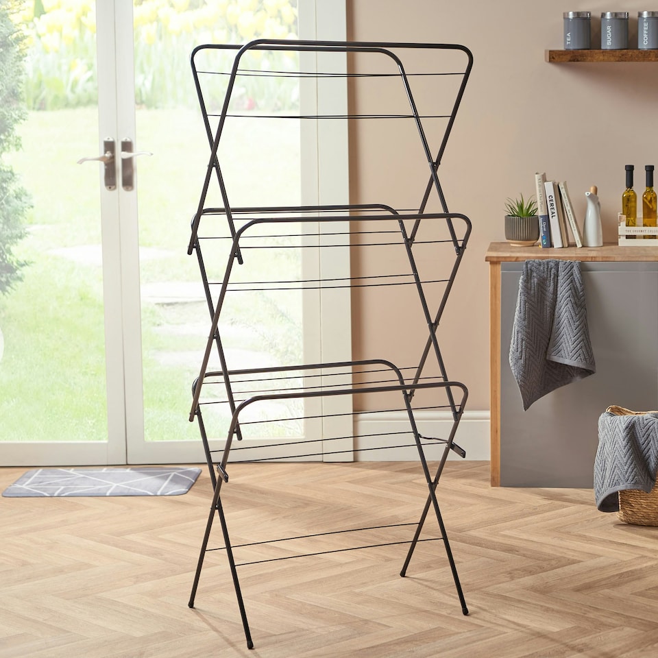 image 1 of OHS 3 Tier Clothes Dryer Airer Foldable Clothing Rack Washing Line Drying Horse 15m
