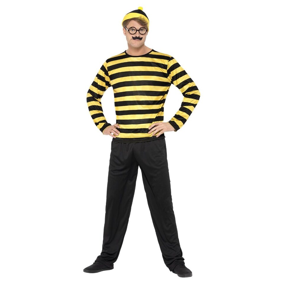 image 1 of Wheres Wally Mens Odlaw Costume Set | Black | Black/Yellow | L | 1