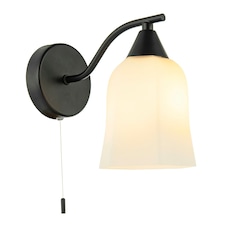 Traditional Switched Downlight Wall Light in Matte Black with Opal Glass Shade