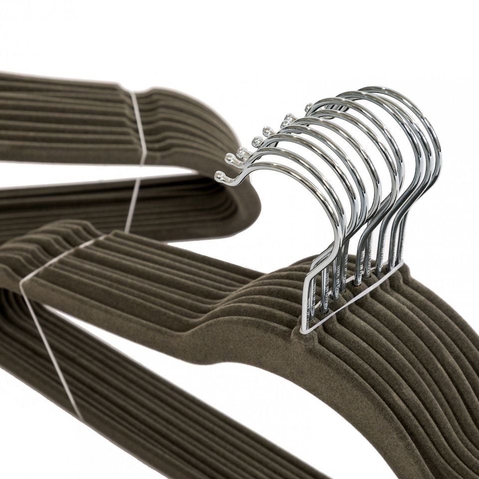 image 1 of Pack of 20 Grey Non-Slip Space Saving Velvet Clothes Garment Coat Suit Hangers