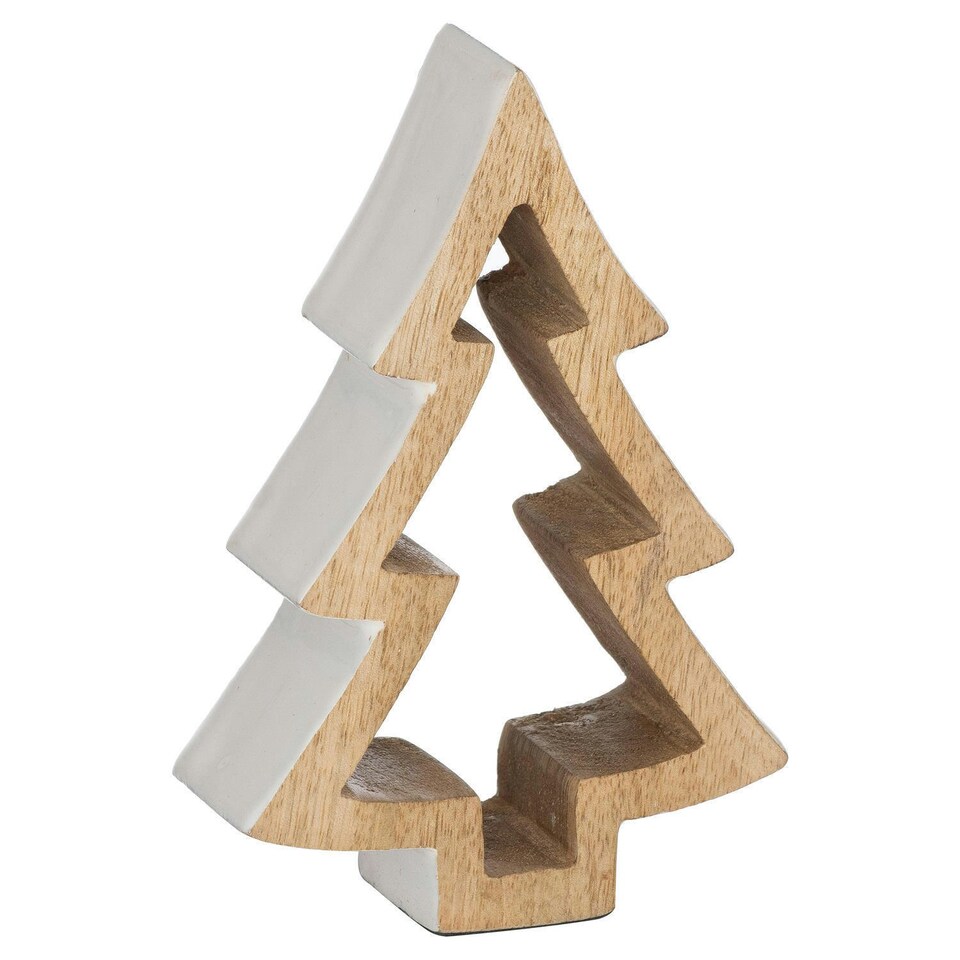 image 1 of The Noel Collection Snowy Wooden Christmas Tree Ornament - Natural/White - 20cm x 4cm x 14cm