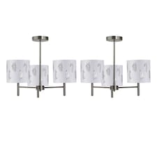 Set of 2 Brea - Antique Brass 3 Light Fittings with White Fern Shades | Yellow | White | 2