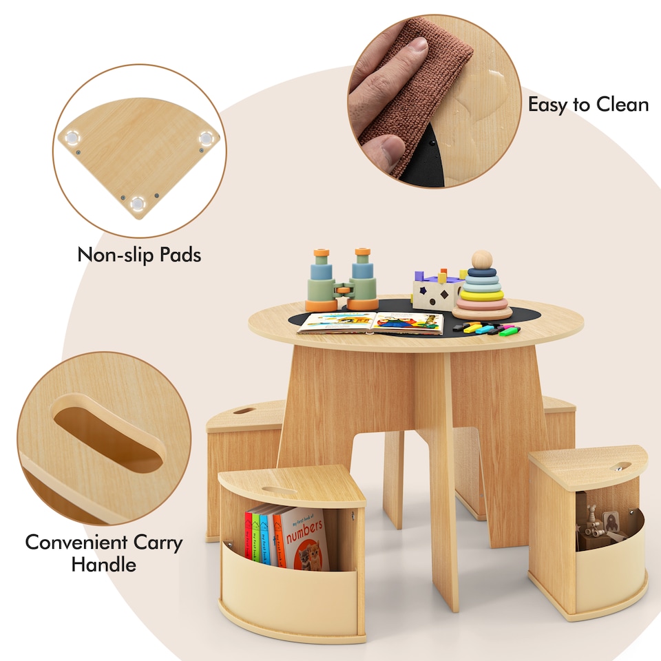 image 1 of COSTWAY 5 PCS Kids Table and Chair Set Yellow