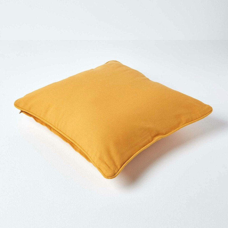 image 1 of Homescapes Cotton Plain Mustard Yellow Cushion Cover - 45 x 45 cm | Yellow | Mustard Yellow | 1