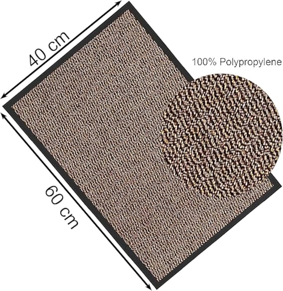 image 1 of KAV Door Mat Dirt Trapper - Durable Indoor and Outdoor Non-Slip Rug - Super Absorbent- Home, Office(Brown / Black, 60cm x 90cm)
