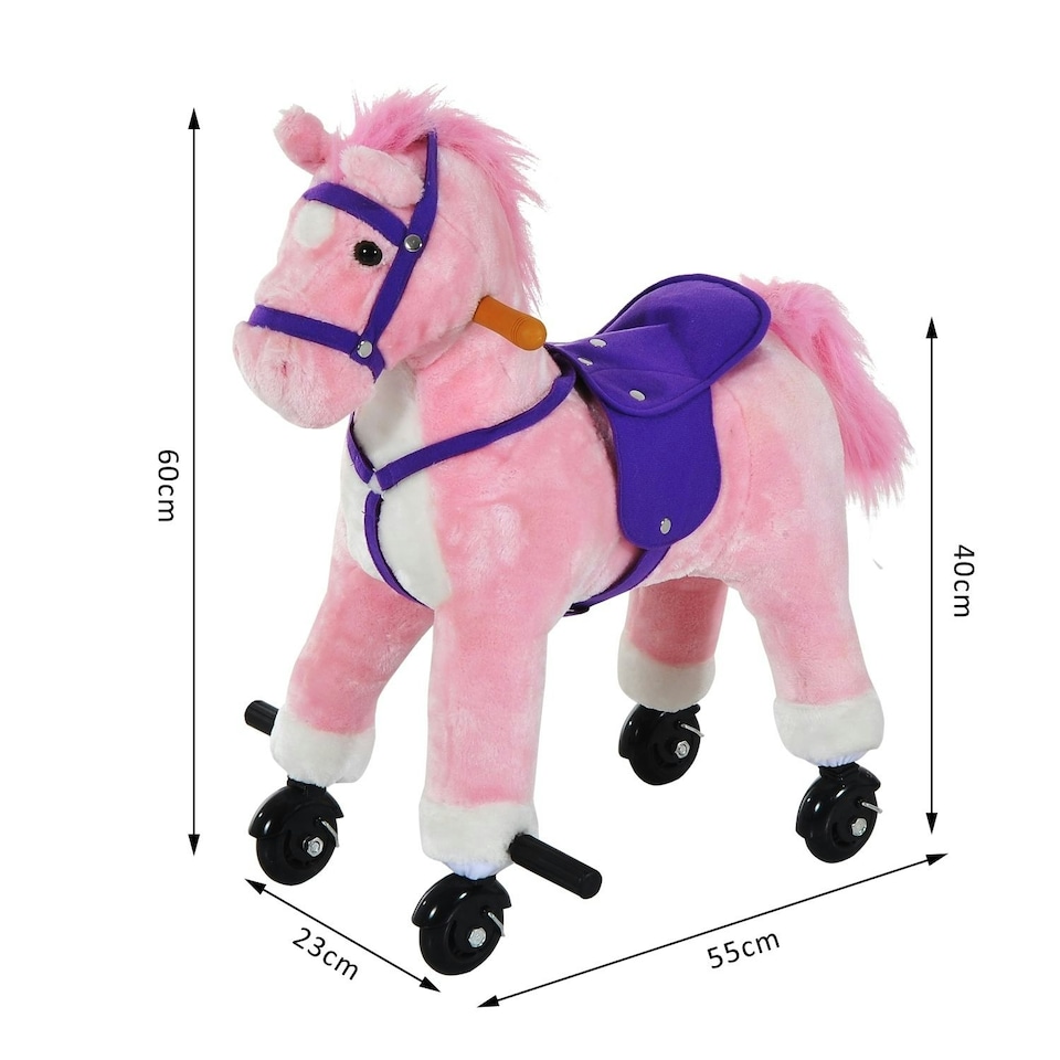 image 1 of HOMCOM Wheeled Rocking Horse Ride on Rocker Children Riding Toy Plush Pink Sound