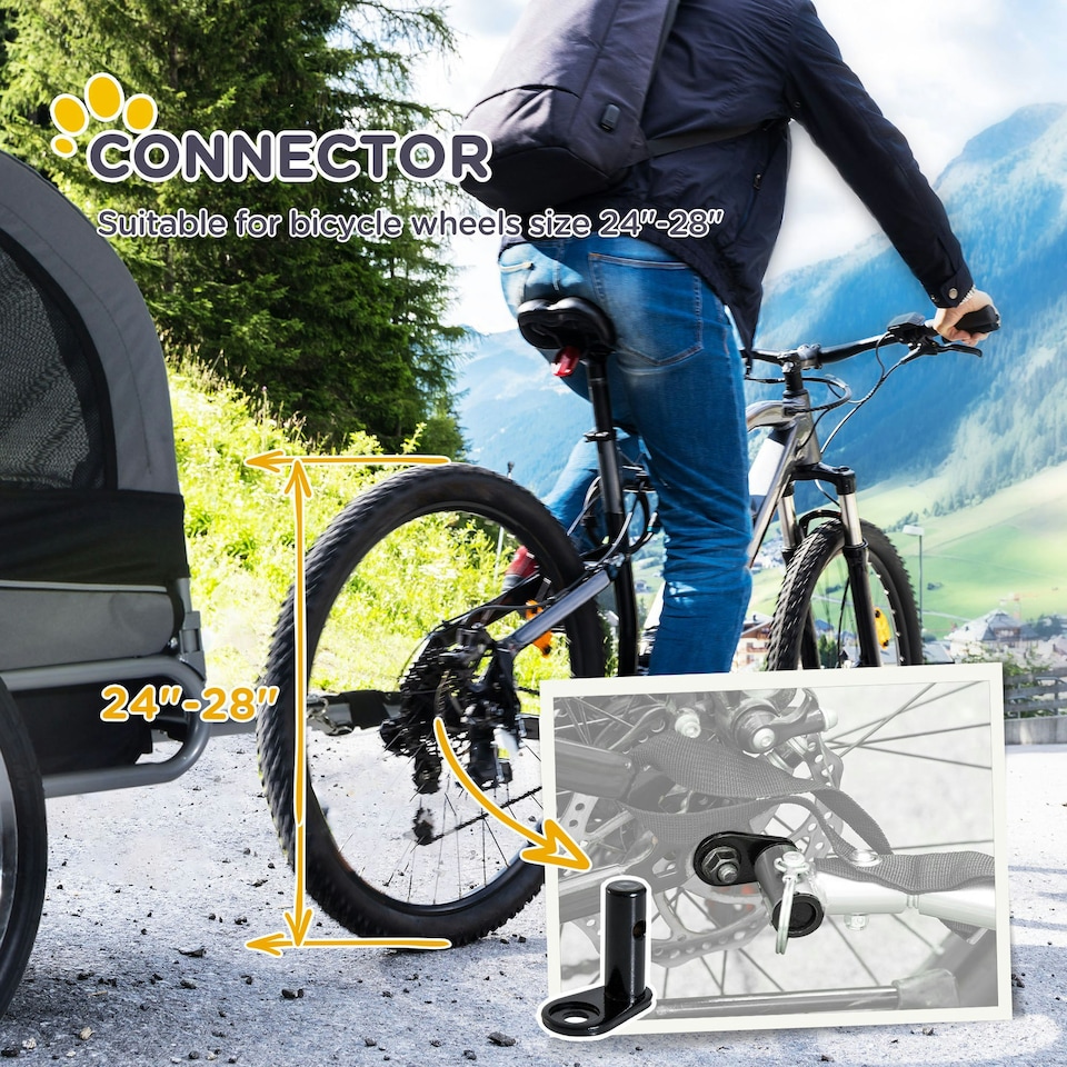image 1 of PawHut Pet Bicycle Trailer Steel Dog Bike Carrier Water Resistant Travel Grey