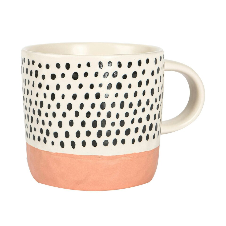 image 1 of Nicola Spring Ceramic Dipped Dots Coffee Mugs - 385ml - Pink - Pack of 6
