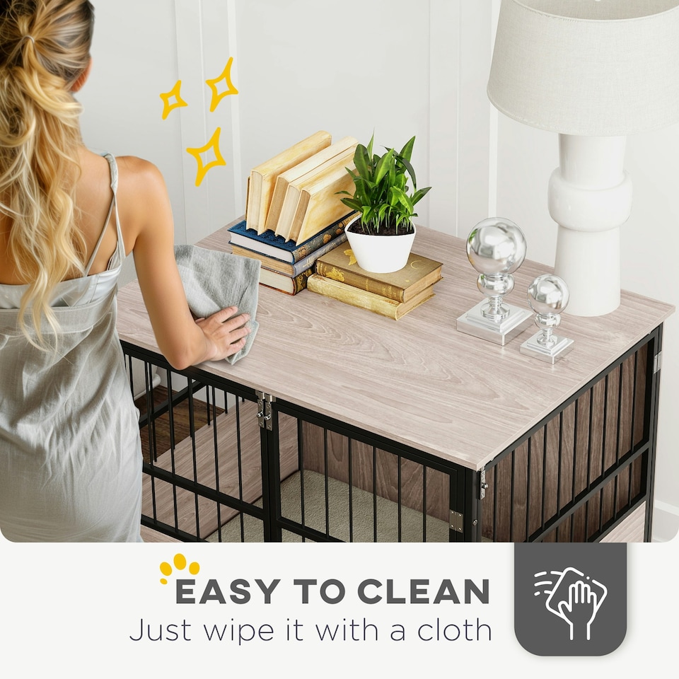image 1 of PawHut 80cm Dog Crate Furniture Dog Cage End Table Indoor w/ Doors, Cushion