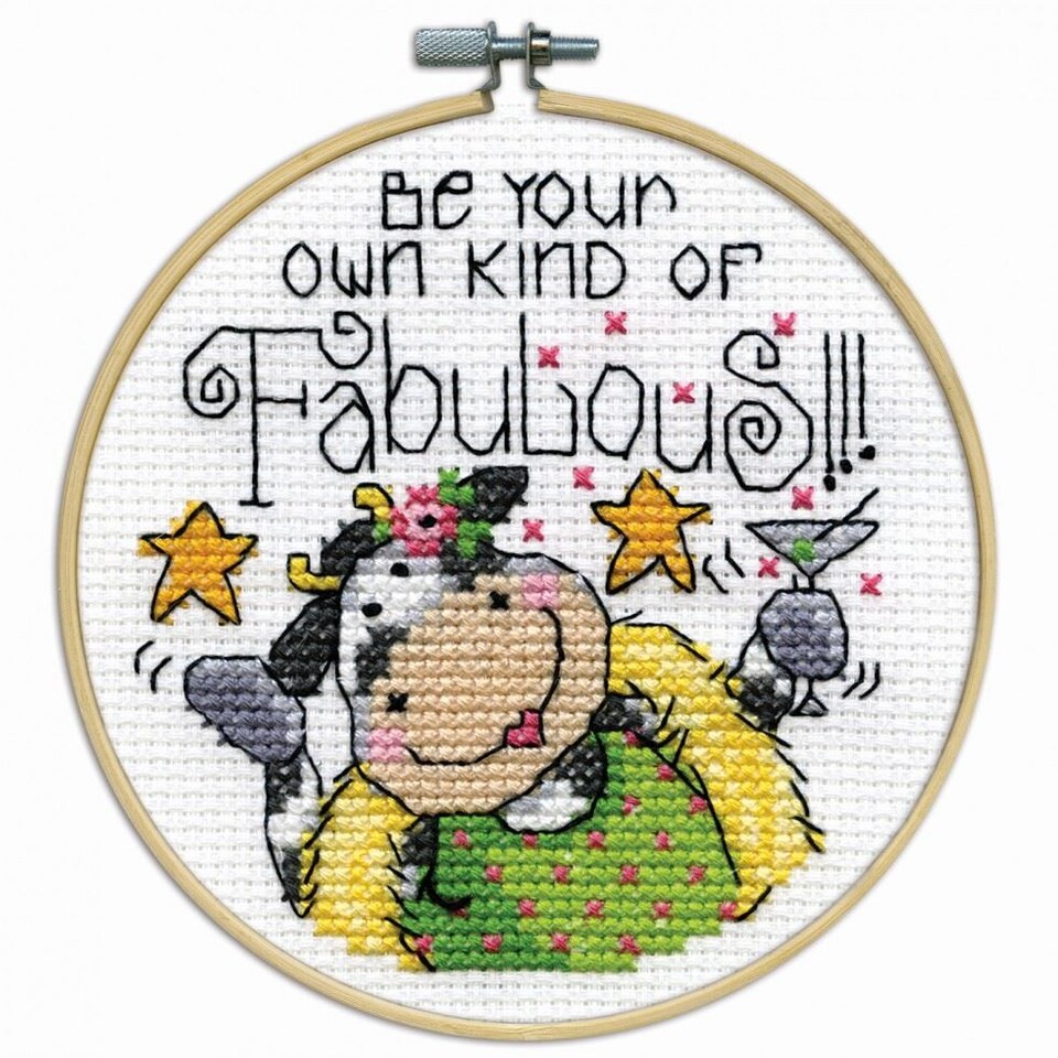 Design Works Fabulous with Hoop Counted Cross Stitch Kit, 10cm x 10cm