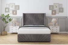 Sloomy Rutherford Slate Naples Divan Bed With Mattress 2 Drawers Footend With 54" Wingback Headboard & 12" Matching Footboard 6' Super King | Grey | Slate | Super King | 1