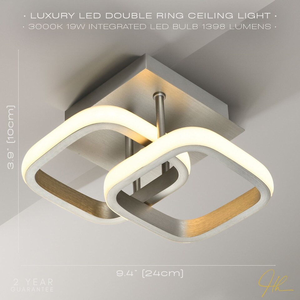 image 1 of Contemporary Compact Double Head 40w LED Ceiling Light Fitting in Brushed Nickel | Silver