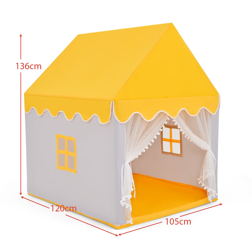 image 1 of COSTWAY Kids Play Tent Indoor Playhouse with Padded Mat-Yellow
