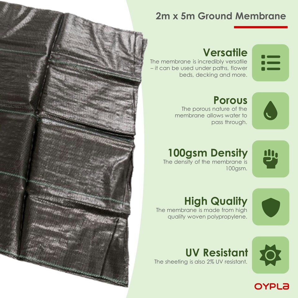 image 1 of Oypla 2m x 5m Heavy Duty Weed Control Ground Cover Membrane Sheet