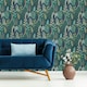 image 1 of Sublime Arty Leaves Blue Wallpaper Blue | Blue
