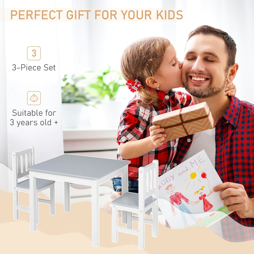 image 1 of HOMCOM Kids Table and 2 Chairs Set 3 Pieces Toddler Multi-usage Desk Indoor Grey Grey