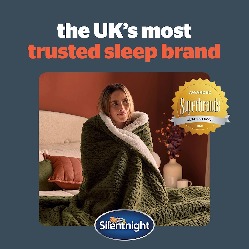 image 1 of Silentnight Heat Genie Self Heating Giant Blanket Green Cable Knit Green