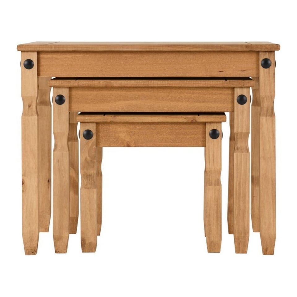 image 1 of Corona Nest of Tables - L43.5 x W66 x H53.5 cm - Distressed Waxed Pine