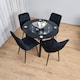 image 5 of Round Black Glass Dining Table Set with 4 Black Velvet Chairs Modern Dining Room Furniture