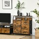 image 2 of HOMCOM Bedroom Chest of Drawers, Industrial 5 Fabric Drawer Dresser with Open Shelf for Living Room, Rustic Brown