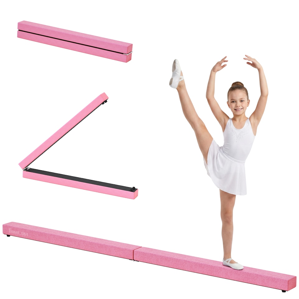 image 1 of HOMCOM 2.1m Balance Beam Trainer Fold Performance Gymnastics, Pink | Pink
