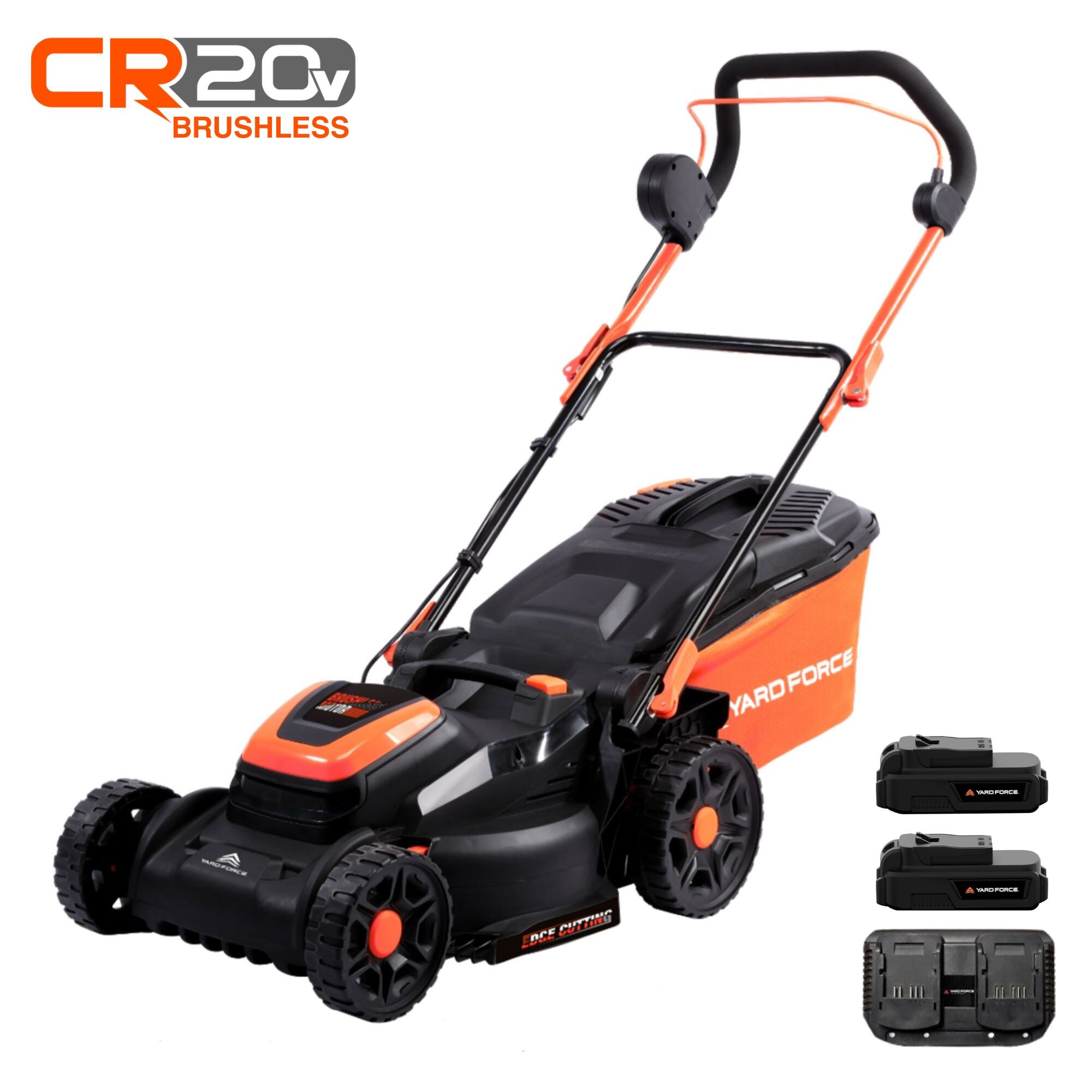 Yard Force 40V 4.0Ah (2x20V) 40cm Cordless Lawnmower Rear Roller 45L Grass Bag with Lithium-Ion Battery & Charger CR20 Range | Black