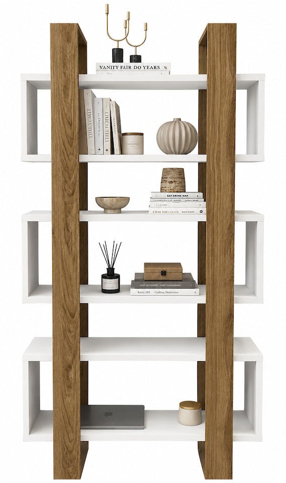 image 1 of Decorotika Reina Bookcase 3-tier H 150 cm x W 90 cm x D 33 cm | Multi | White and Walnut | 1