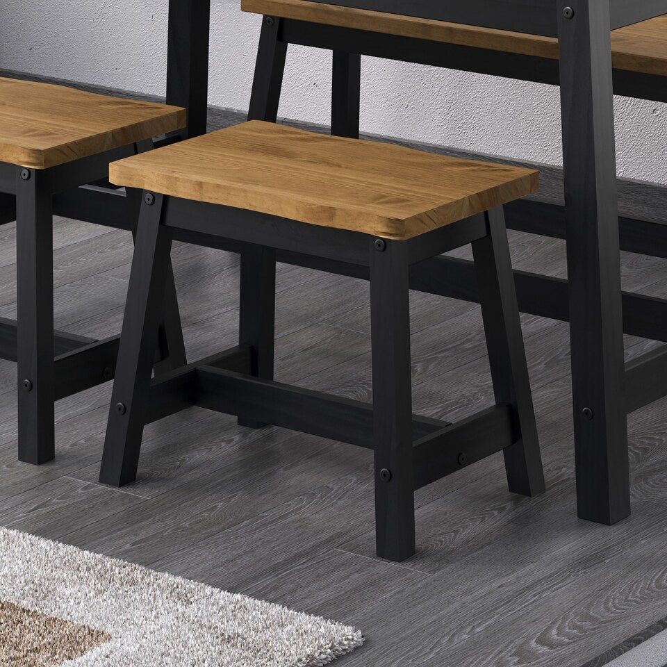 image 1 of Corona Pair of Live Edge Wooden Dining Stools - Rustic Single Seat Stools in Black or Grey Finish | Black | Black | One Size | 1