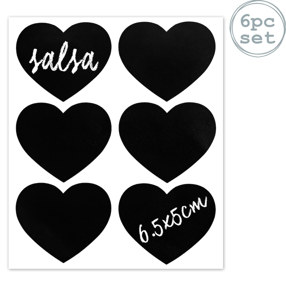 image 1 of Nicola Spring Heart Glass Storage Jar Labels - 6.5 x 5cm - Black - Pack of 6
