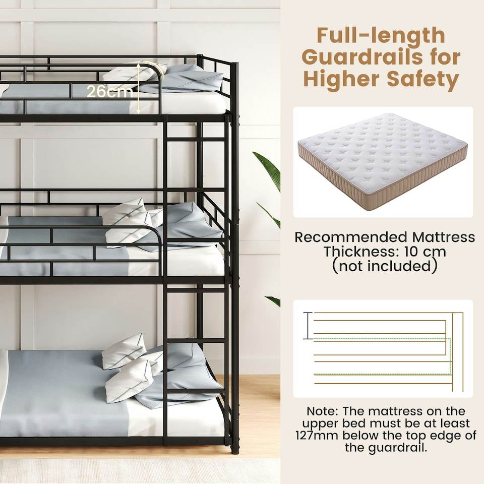 image 1 of COSTWAY Metal Triple Bunk Bed Double Over Double Bunk