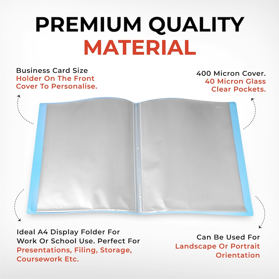 image 1 of A4 Pastel Blue Coloured Flexicover 20 Pocket Display Book with Card Pocket