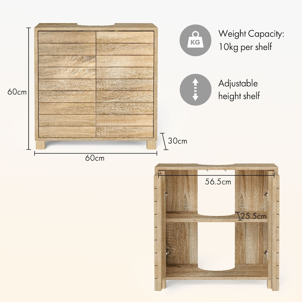 image 1 of VonHaus Chester Under Sink Bathroom Cabinet in Oak Effect