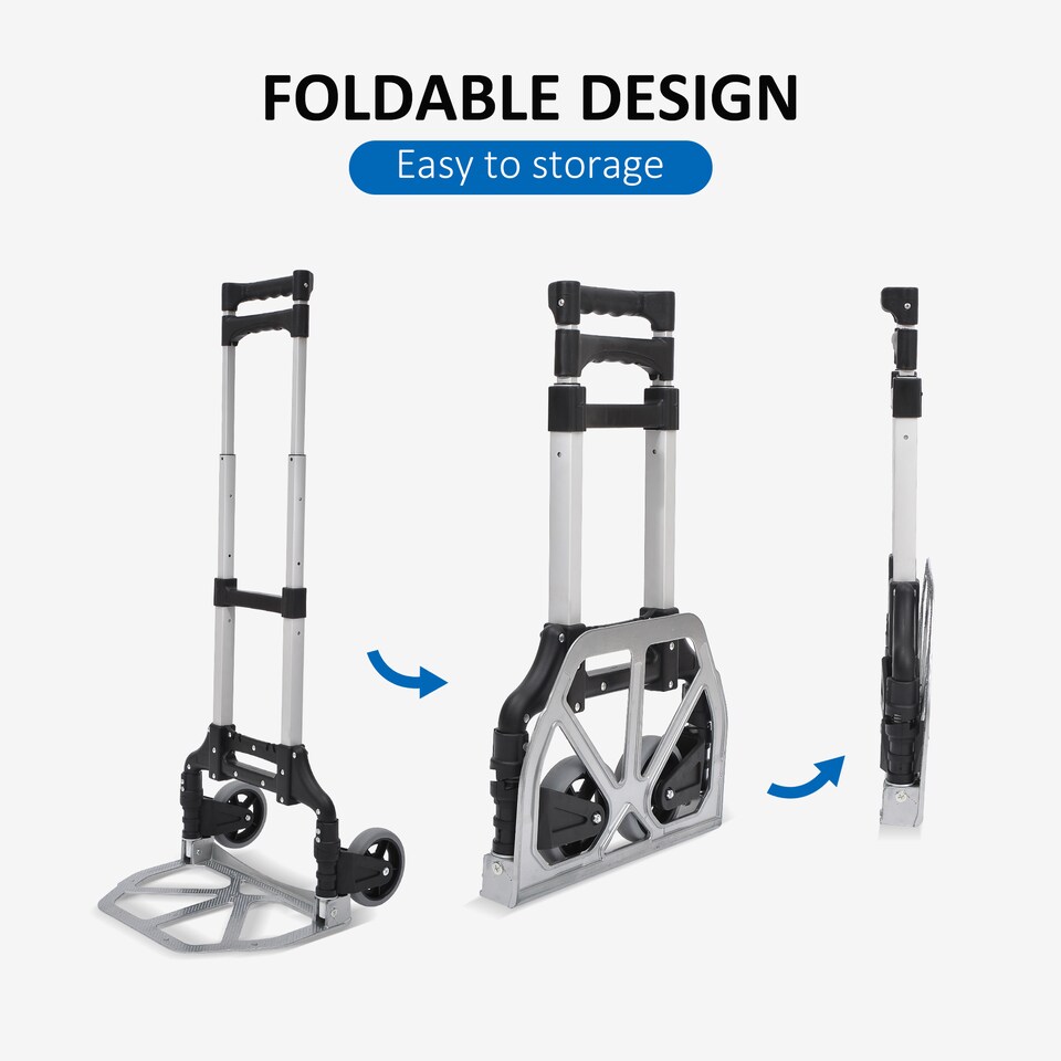 image 1 of HOMCOM Heavy Duty Aluminium Foldable Hand Truck Trolley, 70KG Load Capacity | Silver