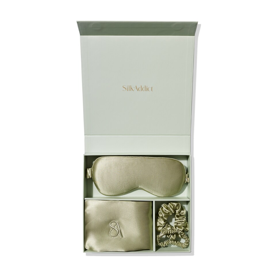 image 1 of Silk Addict 100% Mulberry Silk Gift Set - Olive Green