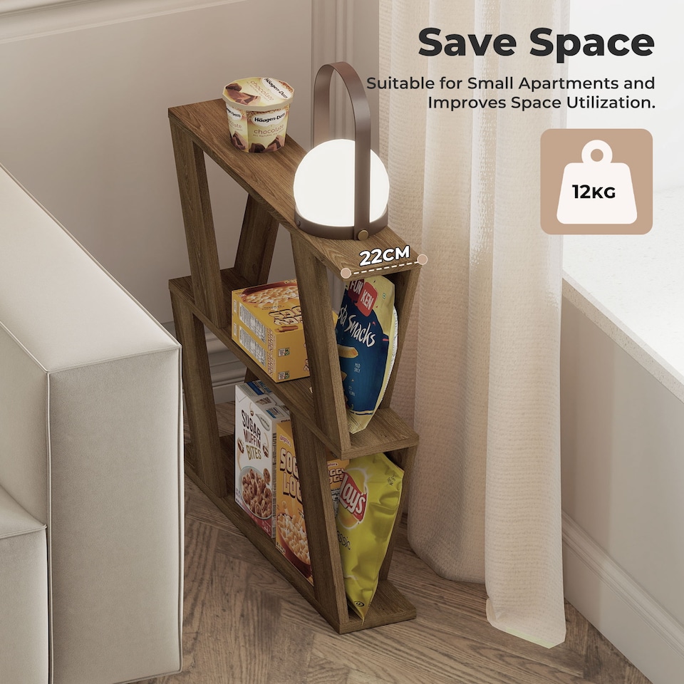 image 1 of Levede 22cm Slim Side Table Narrow Sofa End Table for Living Room Small Spaces | Brown | Brown