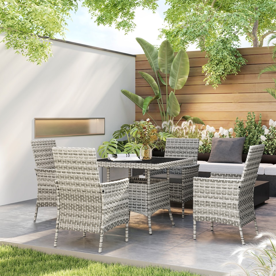 image 1 of Outsunny 4 Seater Rattan Garden Furniture Set with Cushion, Mixed-Grey