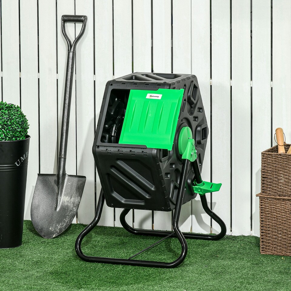 image 1 of Outsunny 65L Garden Compost Bin, Barrel Rotating Composter with Steel Legs