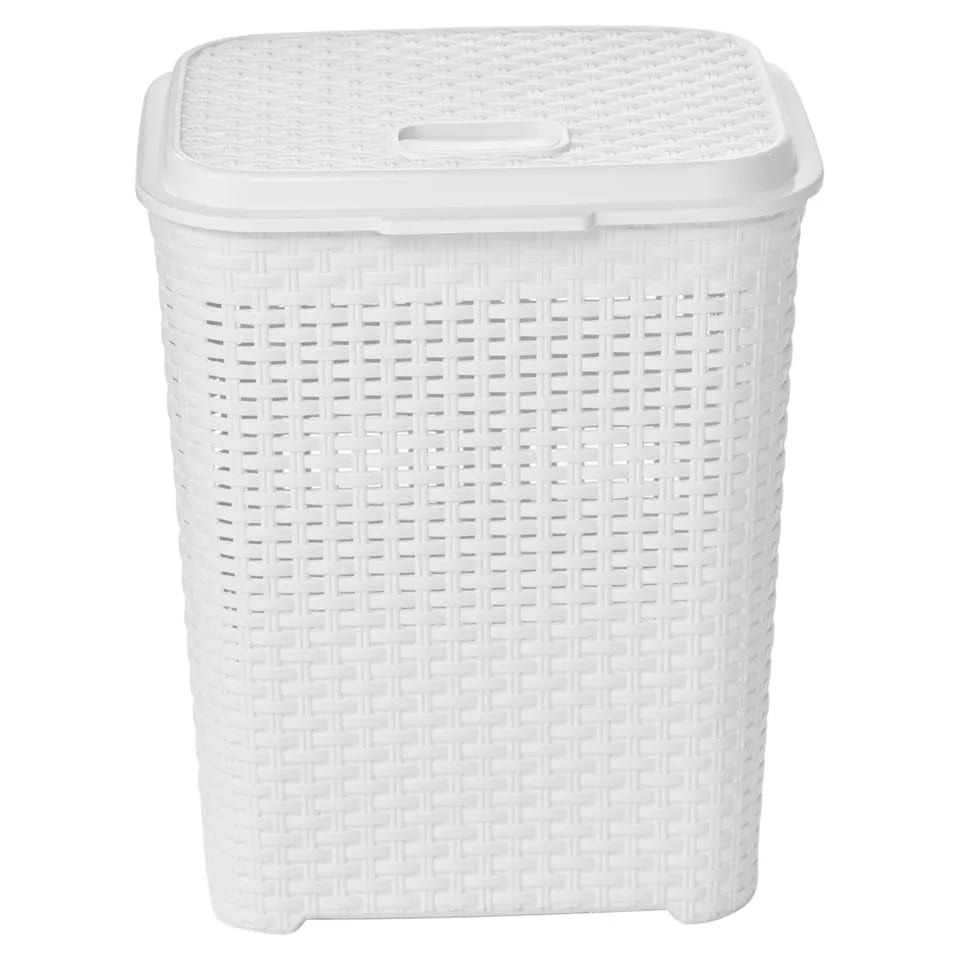image 1 of 55L Plastic Rattan Laundry Basket | White | 1