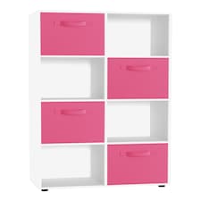 8-Cube Shelving Unit With Non Woven Inserts | White | White & Dark Pink | 1