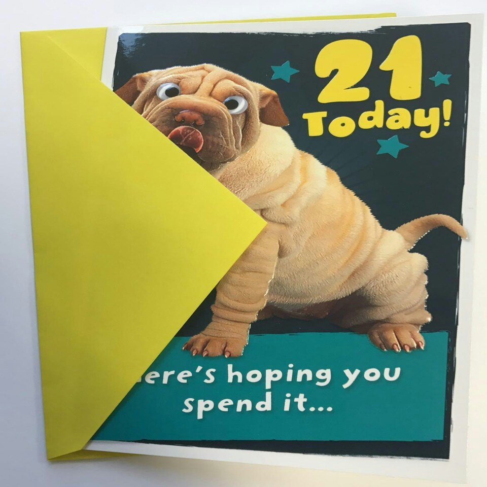image 1 of Age 21 Birthday Card Crazy Wrinkly Dog