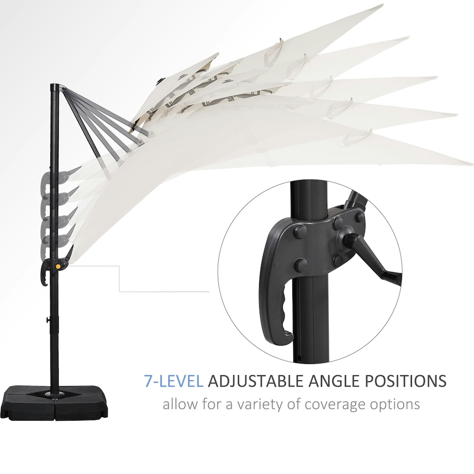 image 1 of Outsunny 360° Cantilever Parasol Roma Umbrella w/ Base Weights, Beige